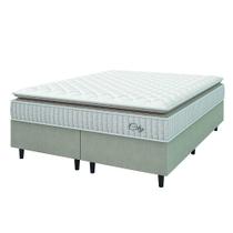 Cama Box Colchão Casal King Molas Ensacadas City Pillow Top 193x203x61cm Bege / Branco Hellen - Suporta até 110kg por Pessoa
