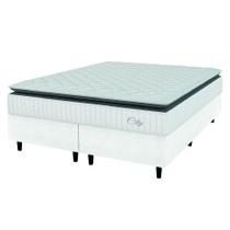 Cama Box Colchão Casal King Molas Ensacadas City Pillow Top 193x203x61cm Linho Branco / Cinza Hellen - Suporta até 110kg por Pessoa