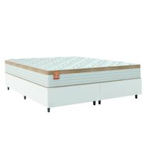 Cama Box Colchão Casal King Molas Ensacadas Real 193x203x65cm Branco / Bege Linho Inducol - Suporta até 130kg por Pessoa