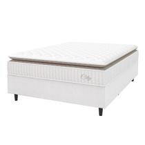 Cama Box Colchão Casal Molas Ensacadas City Pillow Top 138x188x61cm Linho Branco / Bege Hellen Cama Box Colchão Casal Molas Ensacadas City Pillow Top 138x188x61cm Linho Branco / Bege Hellen