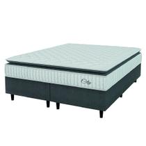 Cama Box Colchão Casal Queen Molas Ensacadas City Pillow Top 158x198x61cm Hellen Branco / Cinza - Suporta até 110kg por Pessoa