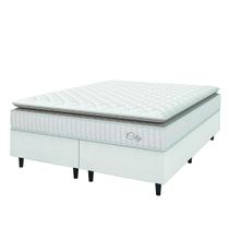 Cama Box Colchão Casal Queen Molas Ensacadas City Pillow Top 158x198x61cm Linho Branco / Bege Hellen