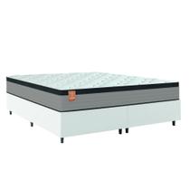 Cama Box Colchão Casal Queen Molas Ensacadas Real 158x198x65cm Linho Branco / Preto Inducol - Suporta até 130kg por Pessoa