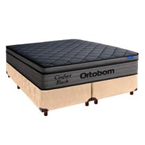 Cama Box + Colchão Queen Confort Black Espuma Ortobom Cor:Perola Cama Box + Colchão Queen Confort Black Espuma Ortobom Cor:Perola