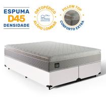Cama Box + Colchão Queen Strong D45 One Face 158x198x59cm Branco - Suporta até 150kg por pessoa - Lucas Colchões