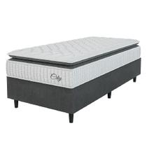 Cama Box Colchão Solteiro Molas Ensacadas City Pillow Top 88x188x61cm Branco-Preto Hellen Suporta até 110kg por Pessoa - HELLEN ESTOFADOS E COLCHÕES