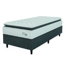 Cama Box Colchão Solteiro Molas Ensacadas City Pillow Top 88x188x61cm Branco / Preto Hellen - Suporta até 110kg por Pessoa