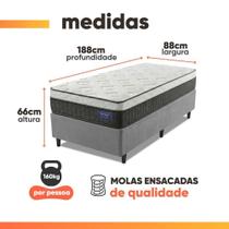 Cama Box Colchão Solteiro Molas Ensacadas Euro In Atlantic 88x188x66cm Cinza Cama Box Colchão Solteiro Molas Ensacadas Euro In Atlantic 88x188x66cm Cinza