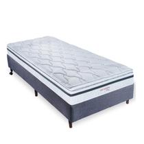 Cama Box Colchão Solteiro Molas Ensacadas Orthocrin Real Branco Pillow Top + Box Baixo Tecido Jacquard Chumbo 88x188x60 Alto Suporte Durabilidade