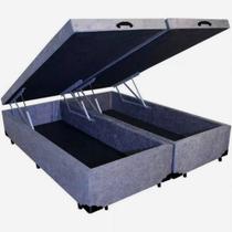 Cama Box Com Baú Bipartido Queen size Suede (Blindado) - Real Comfort estofados