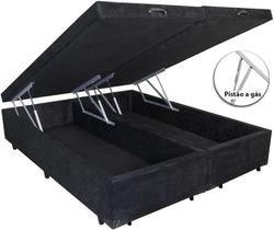 Cama Box Com Baú Bipartido Queen size Suede Preto (Blindado)