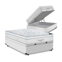 Cama Box Com Baú Casal Blindado + Colchão De Molas Ensacadas - Ortobom - Freedom 138x188x74cm Branco
