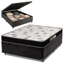 Cama Box Com Baú Casal Colchão Espuma 138x188x50cm Polar Branco / Preto