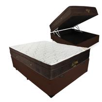 Cama Box Com Baú Casal Marrom Blindado + Colchão De Molas Ensacadas - Ortobom - Gold Personal 138x188x70cm