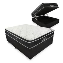Cama Box Com Baú Casal Preto Blindado + Colchão De Molas Ensacadas - Ortobom - Elegant SuperPocket 138x188x70cm