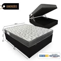 Cama Box Com Baú Casal Sintético + Colchão De Espuma D33 - Ortobom - ISO 100 138cm - Preto