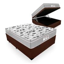 Cama Box Com Baú Casal Tecido Sintético marrom com Colchão De Molas Ensacadas - Probel - Evolution 138cm - Bello Box