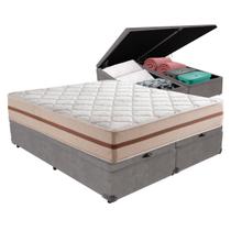 Cama Box com Baú Cinza e Colchão King Classic Anjos