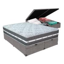 Cama Box com Baú Cinza e Colchão Queen Black Grafit Anjos