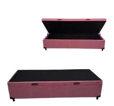Cama Box com Baú de Solteiro, Blindado Suede Rosa. RC