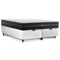 Cama Box com Baú Herval Queen Palermo, 74x158x198 cm, Molas Ensacadas, Branco