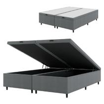 Cama Box Com Baú King 1,93m Prince Suede Cinza Cinza Cama Box Com Baú King 1,93m Prince Suede Cinza Cinza