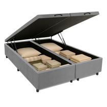 Cama Box Com Baú King 1,93m Prince Suede Cinza