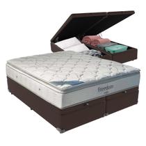 Cama Box com Baú King Marrom e Colchão Freedom Ortobom D33