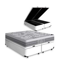 Cama Box Com Baú Queen Branca + Colchão de Molas Ensacadas - Castor - Gold Star Gran Plush 158cm Cama Box Com Baú Queen Branca + Colchão de Molas Ensacadas - Castor - Gold Star Gran Plush 158cm