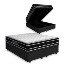 Cama Box Com Baú Queen + Colchão De Espuma D33 - Castor - Black White Double Face 158cm