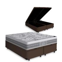 Cama Box Com Baú Queen Marrom + Colchão de Molas Ensacadas - Castor - Gold Star Gran Plush 158cm Cama Box Com Baú Queen Marrom + Colchão de Molas Ensacadas - Castor - Gold Star Gran Plush 158cm