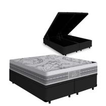Cama Box Com Baú Queen Preta + Colchão de Molas Ensacadas - Castor - Gold Star Gran Plush 158cm Cama Box Com Baú Queen Preta + Colchão de Molas Ensacadas - Castor - Gold Star Gran Plush 158cm