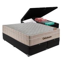 Cama Box com Baú Queen preto + Colchão Ortobom Airtech Spring Pocket 158x198