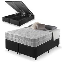 Cama Box com Baú Queen Size Preta + Colchão Molas Ensacadas Alabama 158x198x66cm