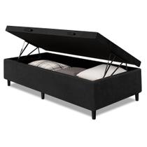 Cama Box com Baú Solteiro 0,88 com 41cm de Altura Prince Preto