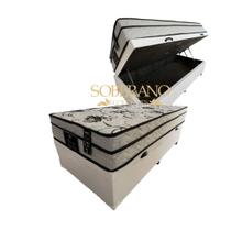 Cama Box Com Baú Solteiro + Colchão De Molas Ensacadas - Soberano -Luflex- 88CM