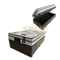 Cama Box Com Baú Solteiro + Colchão De Molas Ensacadas - Soberano -Luflex- 88CM