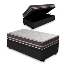 Cama Box com Baú Solteiro King Preto + Colchão De Molas - Anjos - Classic Superlastic 78x188x59cm