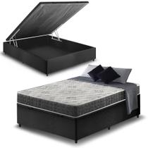 Cama Box com Baú Solteiro Preta + Colchão San Francisco Ortopédico Espuma D33 138x188x59cm