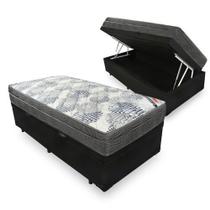 Cama Box Com Baú Solteiro Preto + Colchão De Molas Ensacadas - Ortobom - Iso Superpocket 88cm