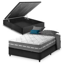 Cama Box Com Baú Viúva Preto + Colchão Molas Ensacadas Miami 128x188x64cm