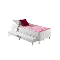 Cama Box Com Bicama Solteiro Branca + Colchão Espuma D20 Santa Clara 88x188x51cm