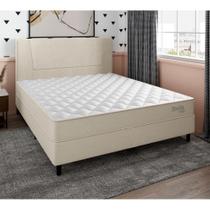 Cama Box com Cabeceira e Colchão Casal Stella Molas Ensacadas (60x138x188) Bege