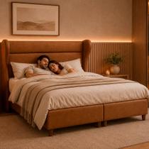 Cama Box com Cabeceira King Elegante material sintético Caramelo - Sallar Home Cama Box com Cabeceira King Elegante material sintético Caramelo - Sallar Home