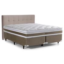 Cama Box com Cabeceira King Herval Amore, 67x193x203 cm, Molas Ensacadas, Base Verde