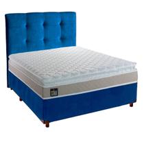 Cama Box Com Colchão Casal D33 Real Hellen + Cabeceira Azul Cama Box Com Colchão Casal D33 Real Hellen + Cabeceira Azul