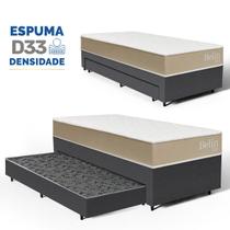 Cama Box Com Colchão de Espuma D33 Double Face Belin e Auxiliar de Espuma Unique Solteiro 88 cm