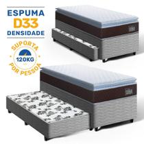 Cama Box com Colchão de Espuma D33 Pillow Top Comfort Luxo + Auxiliar de Espuma Unique Solteiro 88cm