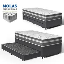Cama Box com Colchão de Molas Ensacadas Luve e Auxiliar de Espuma Unique Solteiro 88 cm