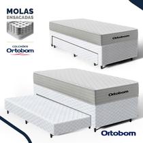 Cama Box com Colchão de Molas Ensacadas Ortobom One Face Plenno Superpocket + Auxiliar de Espuma Solteiro 88cm Cama Box com Colchão de Molas Ensacadas Ortobom One Face Plenno Superpocket + Auxiliar de Espuma Solteiro 88cm